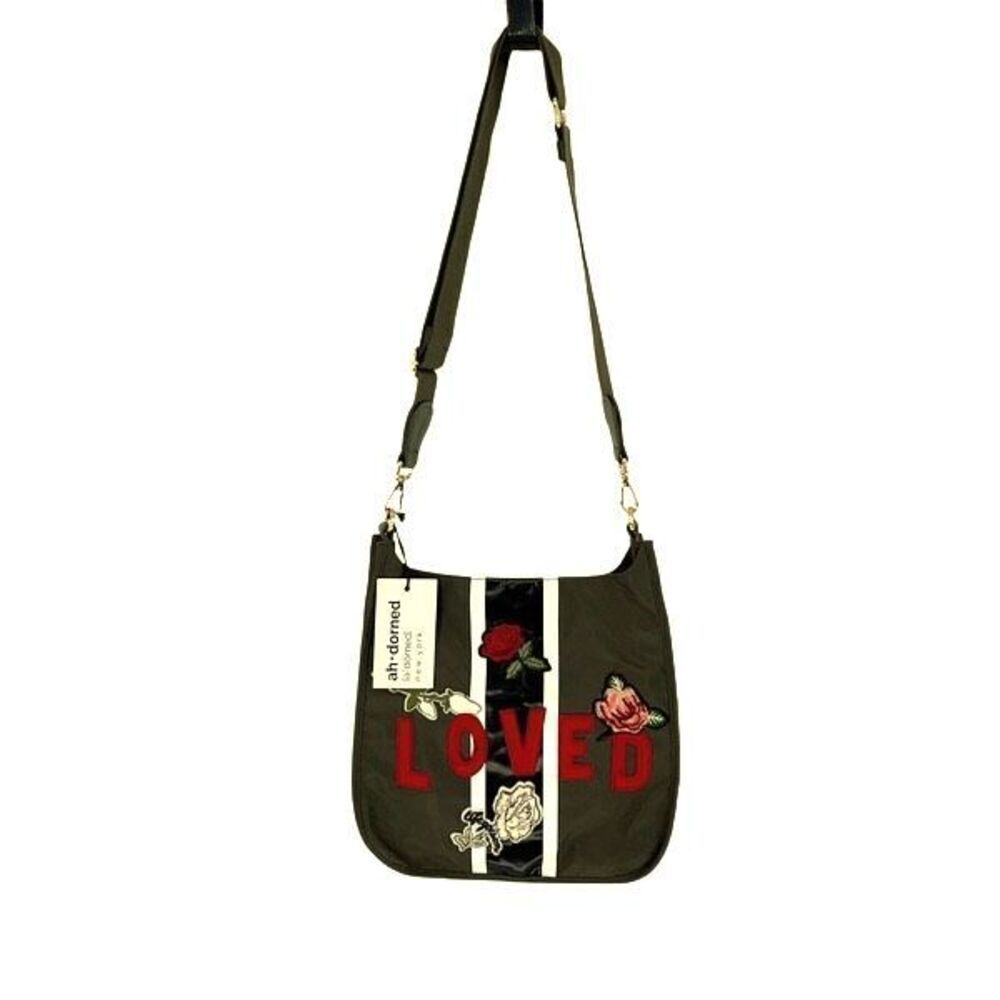 AhDorned Womens Nylon Loved Flower Patch Kenzie Crossbody Bag Green OS NWT